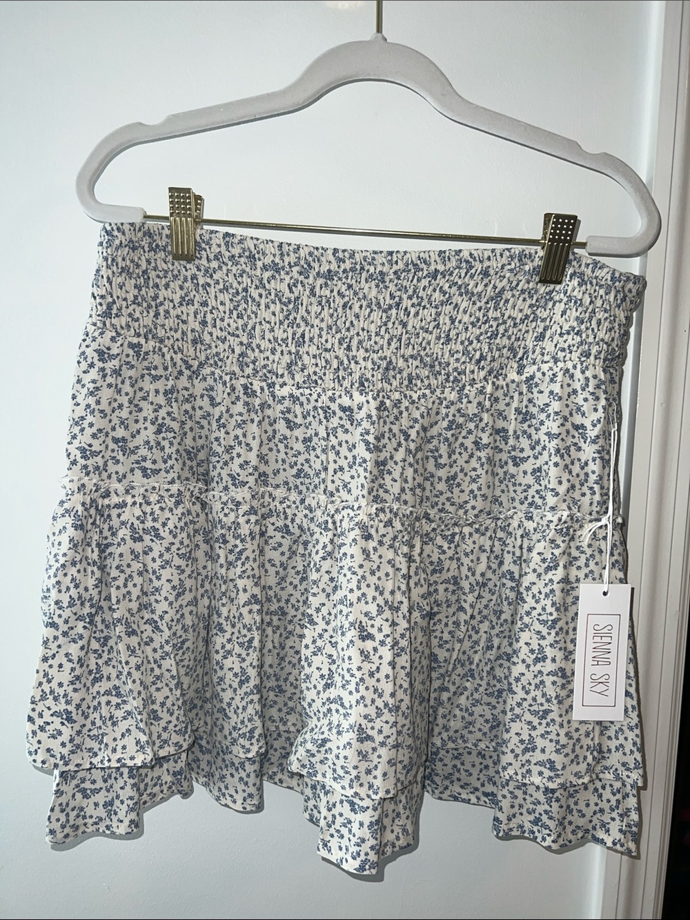 Sienna Sky Cream Mini Skirt with Blue Floral Print